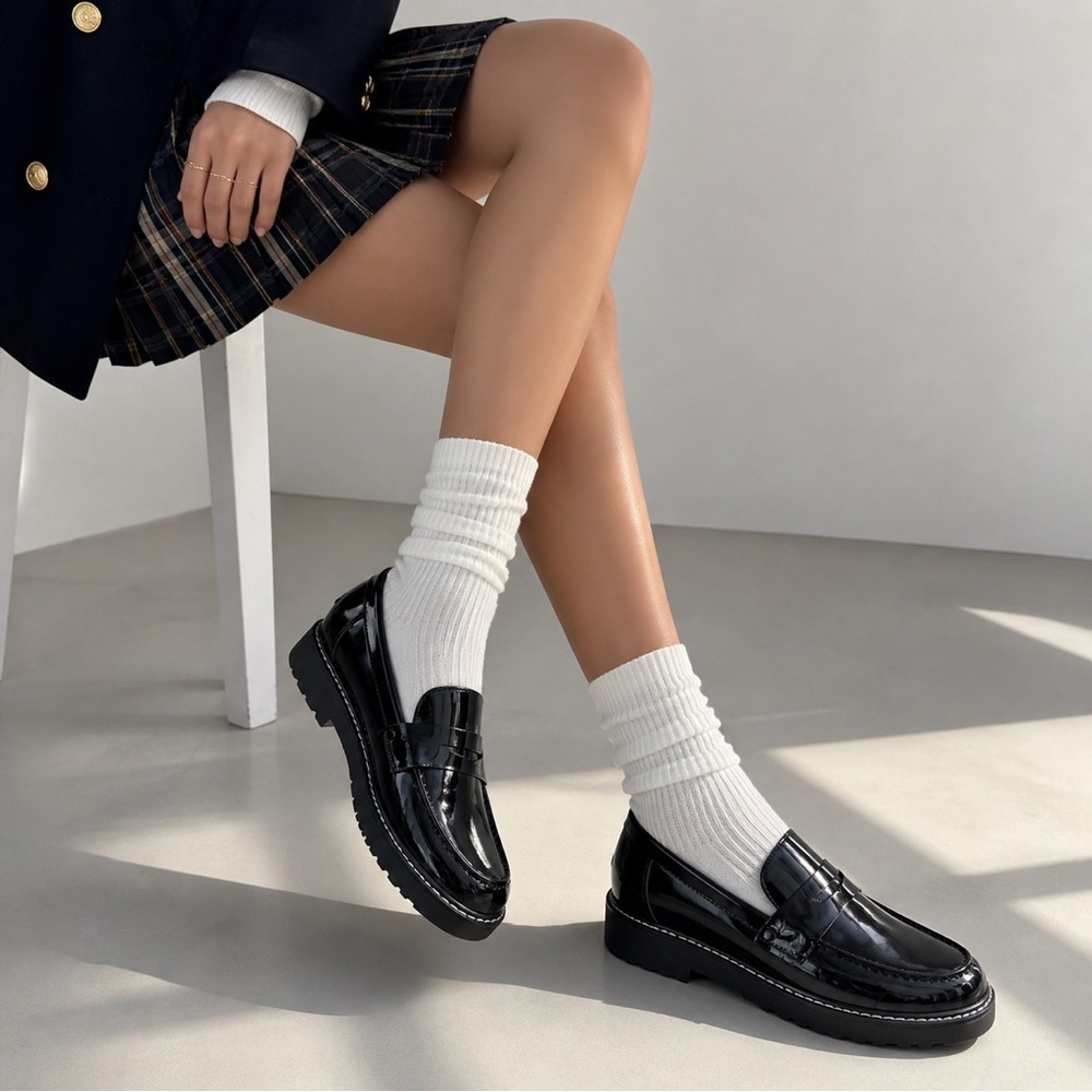 Franco Sarto Callum Black Patent Slip-ons Sz 9.5 Loafers Preppy Academia career